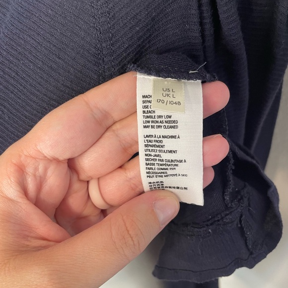 Free People Navy Puff Sleeve Pleated Blouse WOMENS LARGE - Picture 6 of 6